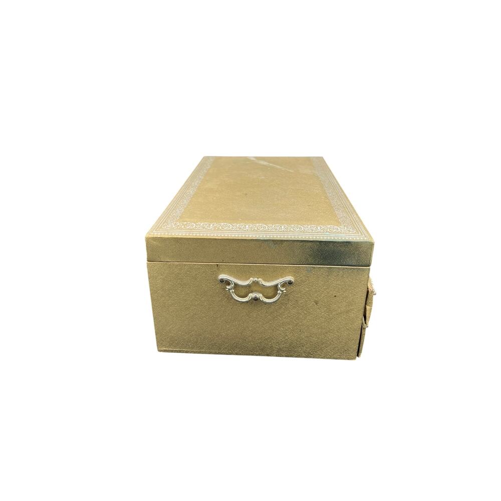 ✨ Vintage Gold Brocade Jewelry Box Mirror 3 Drawer Ring Organizer Vanity Storage - Picture 11 of 16